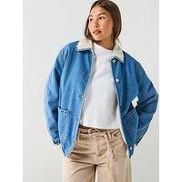 Only Long Sleeve Teddy Denim Jacket - Blue