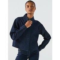 Only Long Sleeve Rhinestone Denim Shirt - Blue