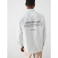 Les Deux Kent Back Print Stripe Poplin Shirt - Light Blue