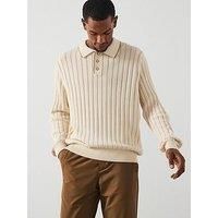 Les Deux Bogart Rugby Long Sleeve Knitted Polo Shirt - Light Beige