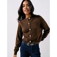 Jdy Long Sleeved Crew Neck Cardigan - Brown