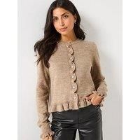 Jdy Long Sleeve Frill Knitted Cardigan - Beige