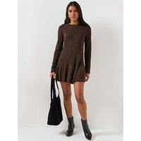 Only Tessie Long Sleeve Ribbed Knit Dress - Brown