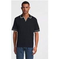 Jack & Jones Summer Split Neck Open Collar Polo Shirt - Navy