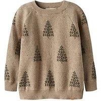 Lil Atelier Mini Boys Christmas Tree Jumper - Beige