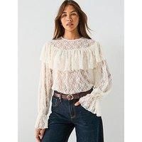 Vero Moda Loulou Long Sleeve Flounce Lace Top - Cream