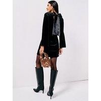 Jdy Long Sleeve Velvet Bow Mini Dress - Black