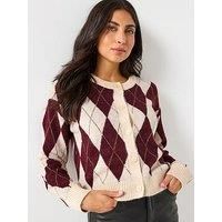 Vero Moda Billie Long Sleeve Argyle Cardigan - Multi
