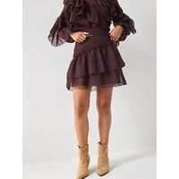 Vero Moda Sabrina High Waist Short Flounce Skirt - Brown