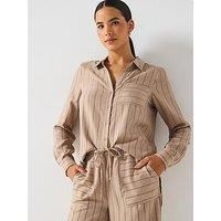 Vero Moda Odette Long Sleeve V-Neck Woven Shirt - Beige