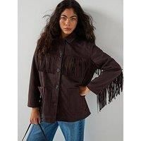 Only Fringed Faux Suede Jacket - Brown