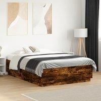 Berkfield Home Bed Frame with LED without Mattress Smoked Oak 135x190 cm Double in Brown