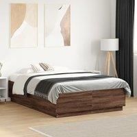 Berkfield Home Bed Frame with LED without Mattress Brown Oak 135x190 cm Double
