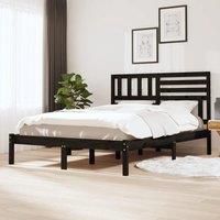 Bed Frame Black Solid Wood Pine 140x190 cm