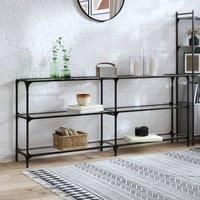 Berkfield Home Console Table with Transparent Glass Top 194.5x30x81 cm Steel in Grey