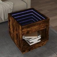 Berkfield Home Coffee Table with Infinity LED Smoked Oak 50x50x50 cm in Brown | Size: 50 x 50 x 50 cm