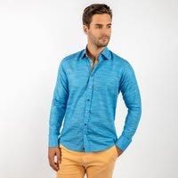 CLAUDIO LUGLI Men's Pastel Knitted Cotton Classic Shirt in Navy | Size: 2XL