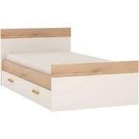 4Kids Single Bed With Underbed Drawer In Light Oak And White High Gloss (Orange Handles)