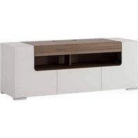 Toronto 140 Cm Wide TV Cabinet White High Gloss with San Remo Oak Inset