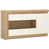 Furniture To Go 3 Door Glazed Sideboard (Including LED Lighting) Riviera Oak/White high Gloss, Wood 157.6x42x89.1 cm