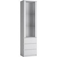 Fribo Tall Narrow 1 Door 3 Drawer Glazed Display Cabinet In White