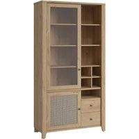 Cestino 2 Door 2 Drawer Display Cabinet in Jackson Hickory Oak and Rattan Effect, none