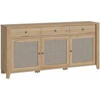 Cestino 3 Door 3 Drawer Sideboard In Jackson Hickory Oak And Rattan Effects