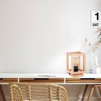 Alfa Pako table lamp, cage shape, cube, wood, 16 x 16 x 25 cm