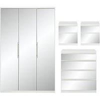 Prague Mirror 4Piece Package  3 Door Wardrobe, 4 Drawer Chest And 2 Bedside Cabinets (Buy And Save!)