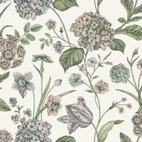 Rasch Hydrangea Floral Tulips Wildflower Flowers Leaves Wallpaper Cream 260162