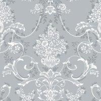 Rasch Amelie Damask Floral Wallpaper Flowers Botanical Wallpaper Blue 260246