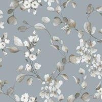 Rosalie Floral Wallpaper Botanical Foliage Leaves Blooms Blue Rasch 260659