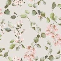 Rosalie Floral Wallpaper Botanical Foliage Blooms Cream / Pink Rasch 260666