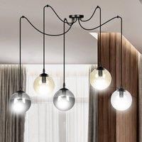 Euluna Glassy hanging light 5-bulb, graphite/amber/clear