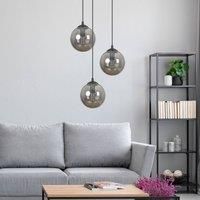 Euluna Glassy hanging light 3-bulb round graphite glass