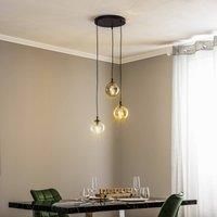 EMIBIG LIGHTING Glassy hanging light 3-bulb, round, graphite/amber