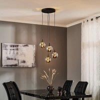 Euluna Glassy hanging light 4-bulb round graphite glass