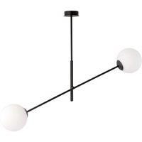 EMIBIG LIGHTING Linear ceiling lamp, black/opal, two-bulb