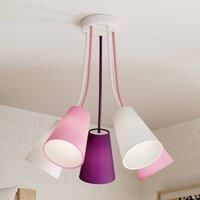 Euluna Wire Kids ceiling lamp 5-bulb white/magenta/violet