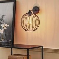 Cumera wall light in black, cage lampshade