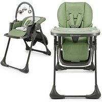 Kinderkraft Tummie, 2-in-1 high Chair, Baby Chair, Bouncer, Ergonomic, Comfortable, Reclining, Foldable, with Ajustable Height, Footrest, Detachable Tray, for Toddler, with Toys, Green