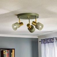 Euluna Destin ceiling spotlight, three-bulb green/brass