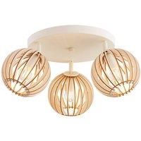 Argon Paz ceiling lamp white wooden slat globes 3-bulb