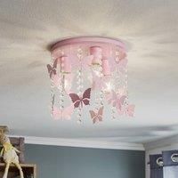 Eko-Light Angelica ceiling light in magenta with butterflies
