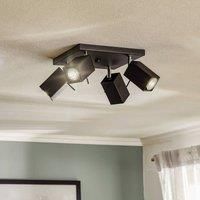 Euluna Square downlight, black, four-bulb, square