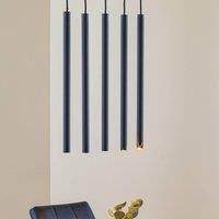 Euluna Thin hanging light, black, five-bulb, linear
