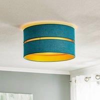 Duolla Duo ceiling light, fabric, turquoise/gold 40cm