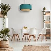 Duolla Boho hanging light, rattan, fabric, beige/teal