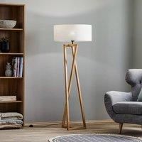 BRITOP Canvas floor lamp, oak, fabric lampshade, beige