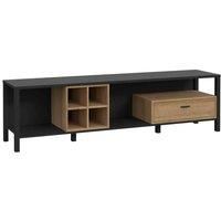 High Rock Wide Tv Unit In Matt Black/Riviera Oak